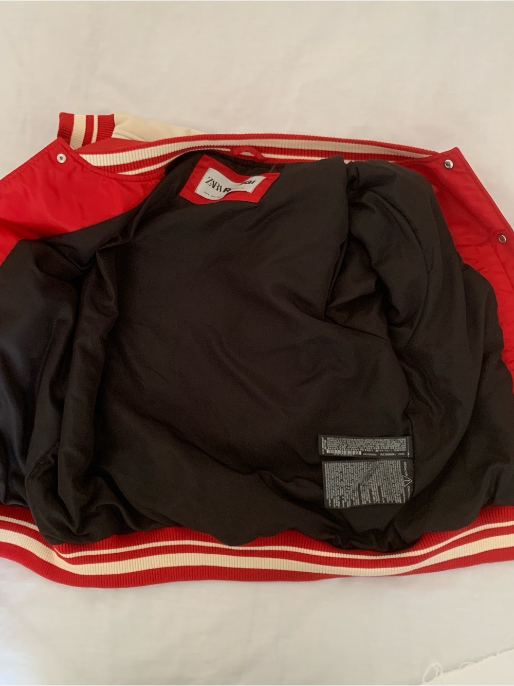 Zara x Rhuigi "RHU" Patches Varsity Bomber Jacket - Red/Cream - Size Small - Picture 11 of 15